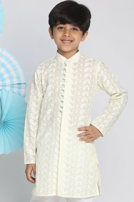 Buy Boys Pure Cotton Embroidered Kurta in Yellow