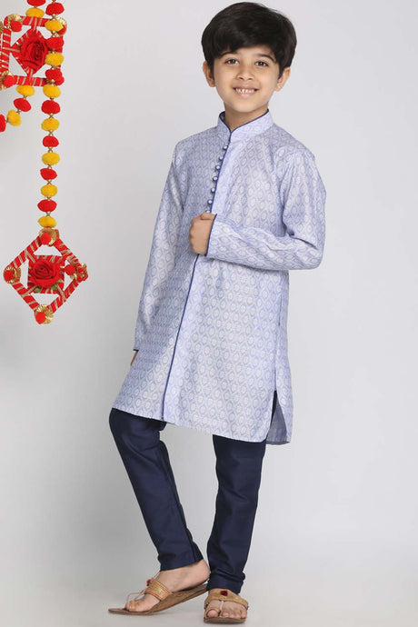 Buy Boy's Silk Blend Woven Design Kurta Set in Lavender