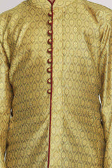 Buy Boy's Silk Blend Woven Design Kurta Set in Yellow - Side