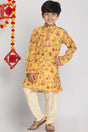 Buy Boy's Muslin Blend Floral Print Kurta Set in Mustard