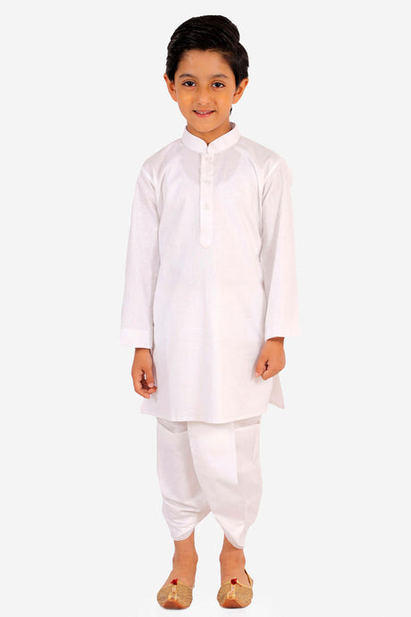 Buy Boys Pure Cotton Solid Kurta and Dhoti Set in White