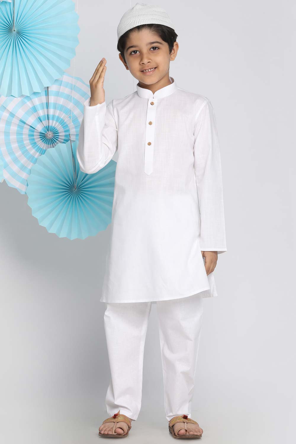 Buy Boy's Pure Cotton Solid Kurta Set in White