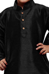 Boy's Cotton Art Silk Solid Kurta And Pajama Set In Black