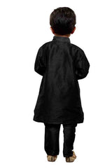 Boy's Cotton Art Silk Solid Kurta And Pajama Set In Black