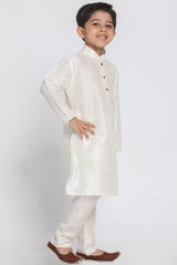 Boy's Cotton Art Silk Kurta Set In White