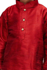 Boy's Cotton Art Silk Solid Kurta And Pajama Set In Maroon