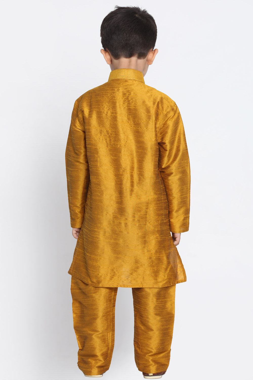 Boy's Cotton Art Silk Kurta Set In Yellow