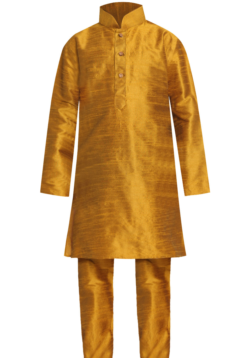 Boy's Cotton Art Silk Kurta Set In Yellow