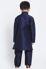 Boy's Cotton Art Silk Kurta Set In Deep Blue