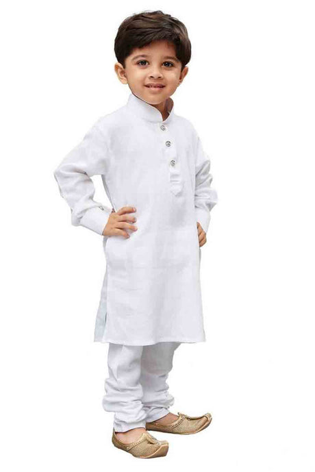 Boy's Cotton Solid Kurta and Pyjama Set in White