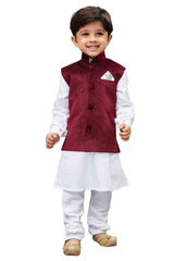 Boy's Cotton Printed Kurta And Pajama Set In White