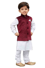 Boy's Cotton Printed Kurta And Pajama Set In White