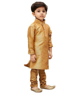 Boy's Cotton Art Silk Solid Kurta and Pyjama Set in Gold