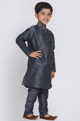 Boy's Cotton Art Silk Kurta Set In Grey