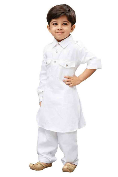 Boy's Cotton Solid Pathani in White