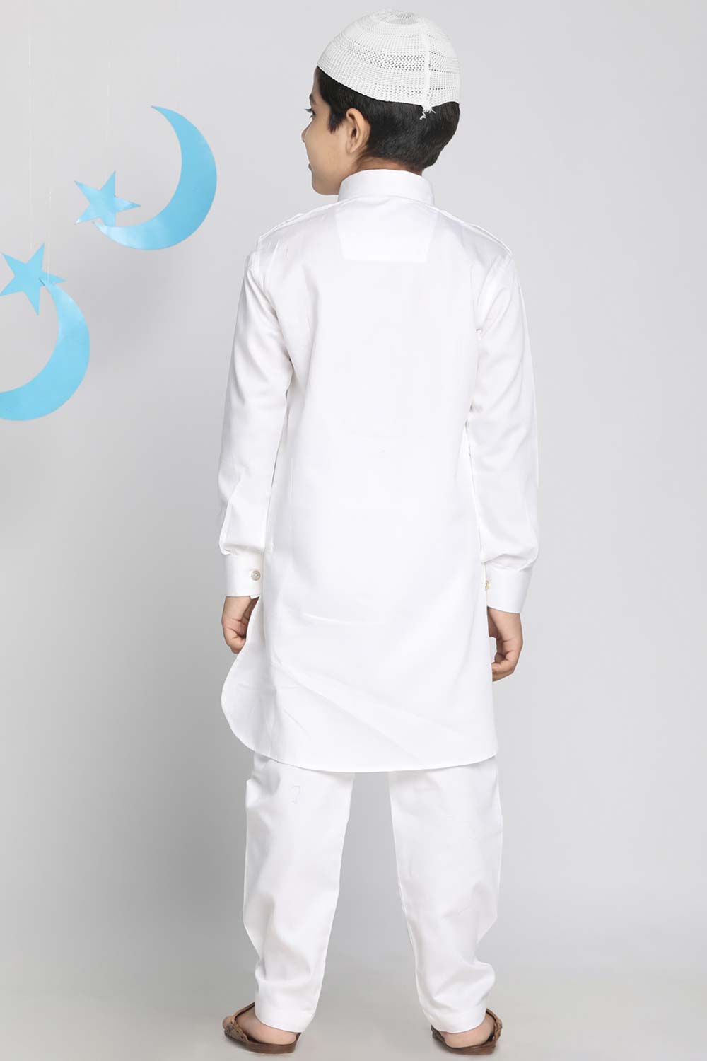 Buy Boy's Cotton Solid Pathani Set in White - Back