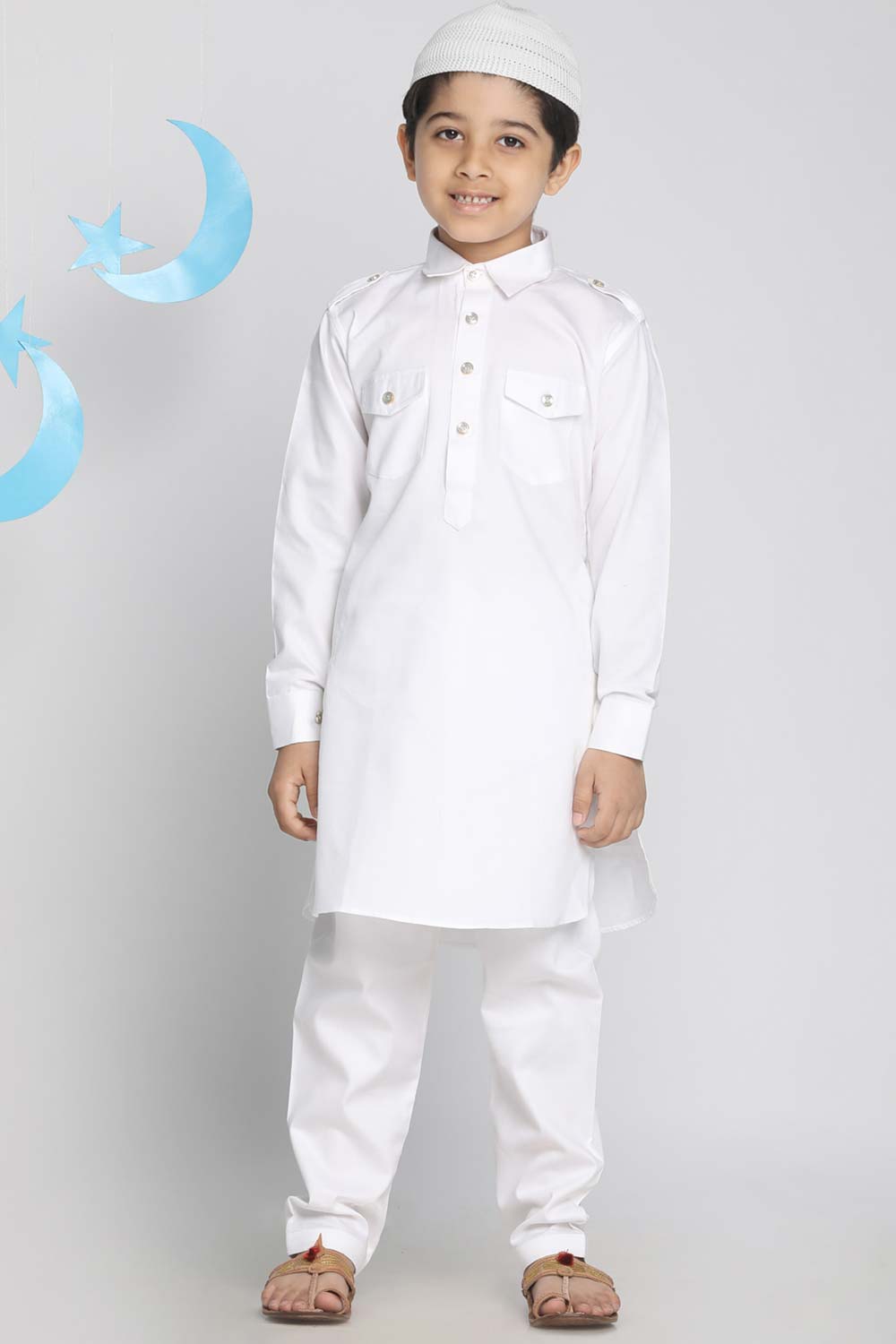 Buy Boy's Cotton Solid Pathani Set in White - Zoom in