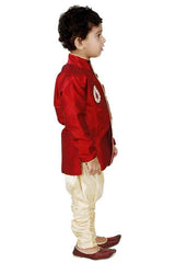 Boy's Cotton Art Silk Solid Kurta And Pajama Set In Maroon