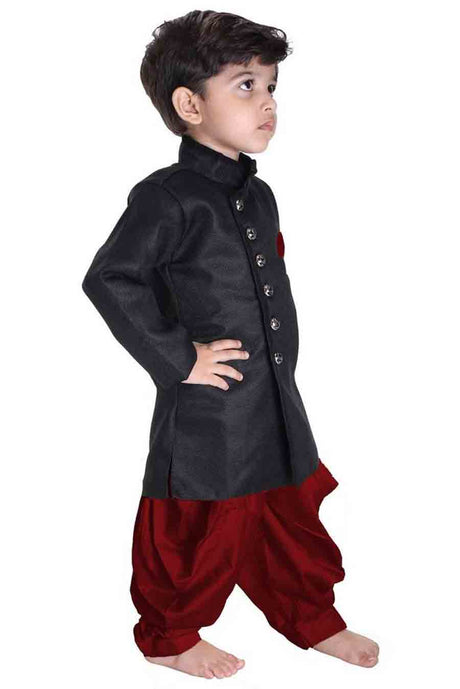 Boy's Cotton Solid Sherwani in Black