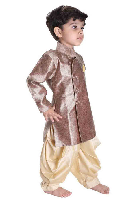 Boy's Cotton Solid Sherwani in Gold