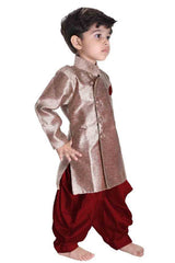 Boy's Cotton Solid Sherwani In Gold