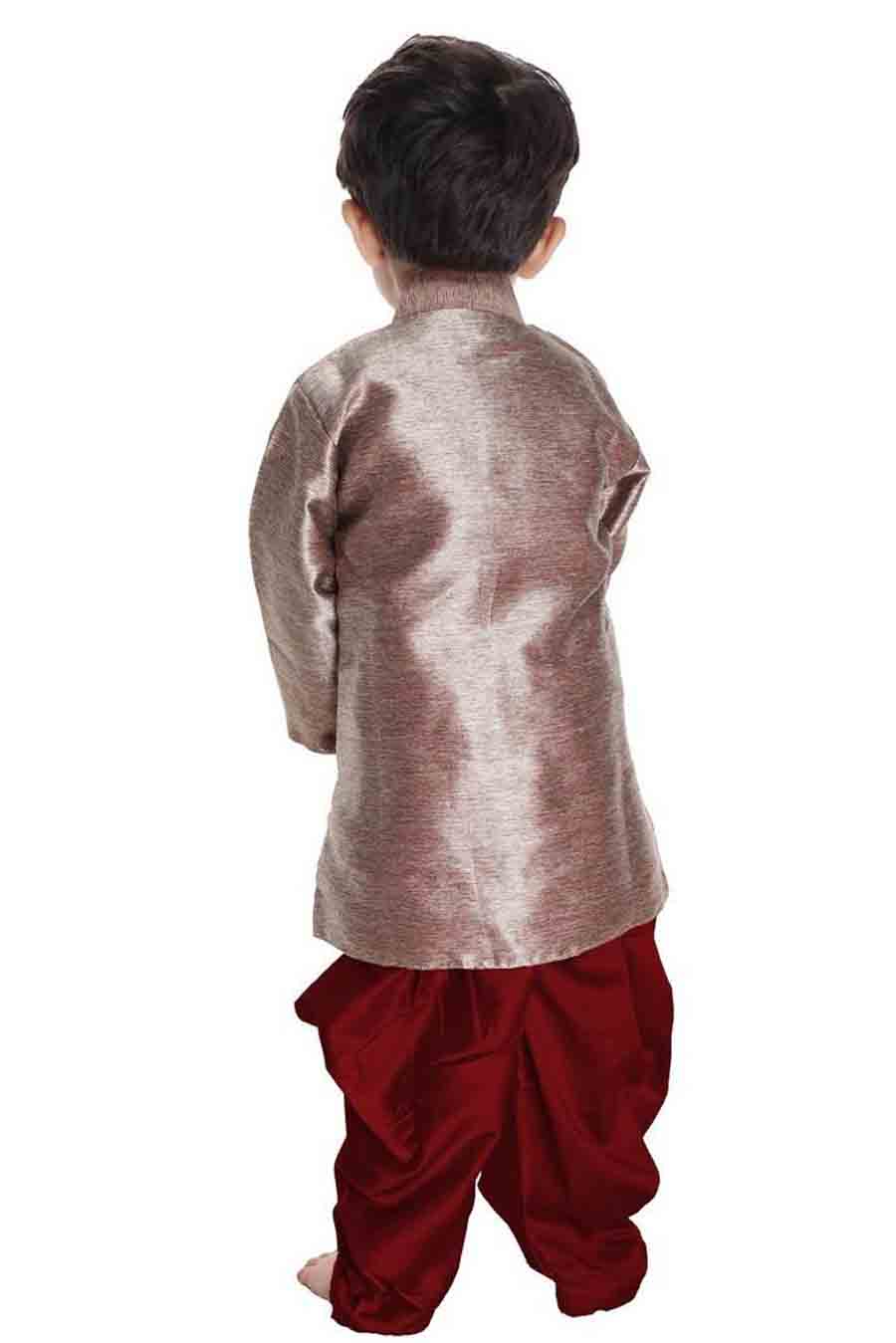 Boy's Cotton Solid Sherwani In Gold