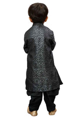 Boy's Art Silk Self Design Sherwani In Grey