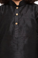 Boy's Cotton Art Silk Kurta Set In Black