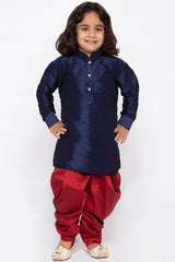 Boy's Cotton Art Silk Kurta Set In Blue