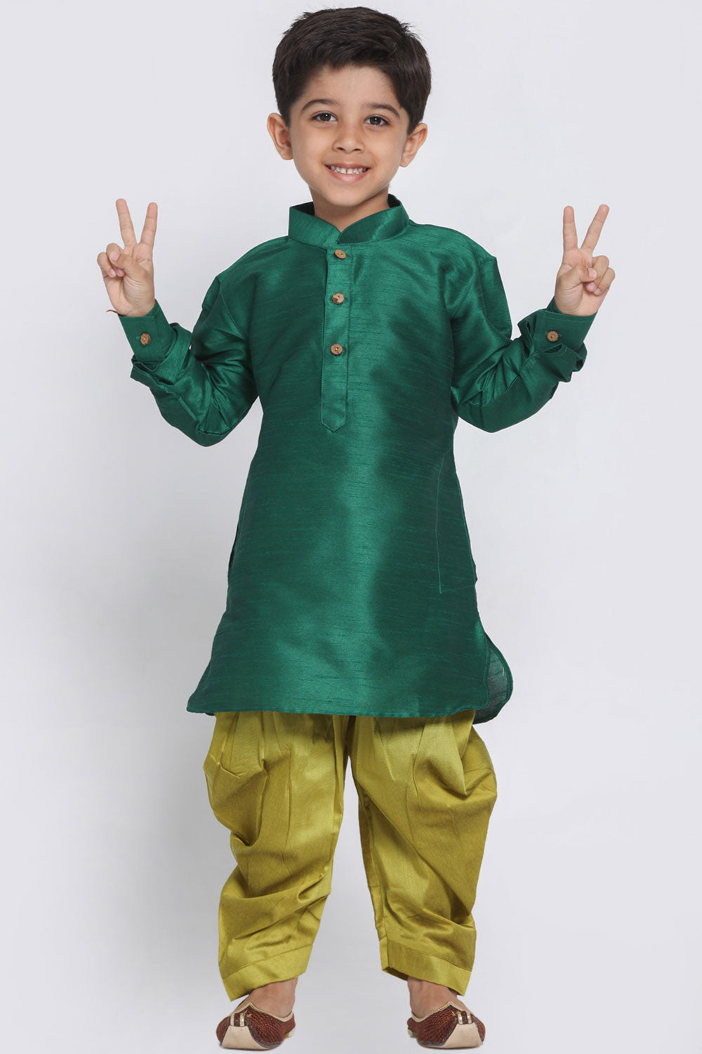 Buy Boys Art Silk Solid Kurta and Dhoti Set in Green