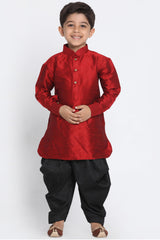 Boy's Cotton Art Silk Kurta Set In Maroon