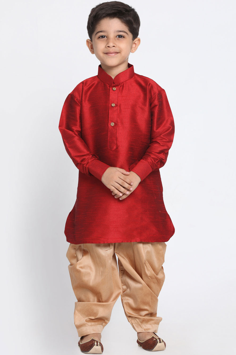 Buy Boys Art Silk Solid Kurta and Dhoti Set in Maroon