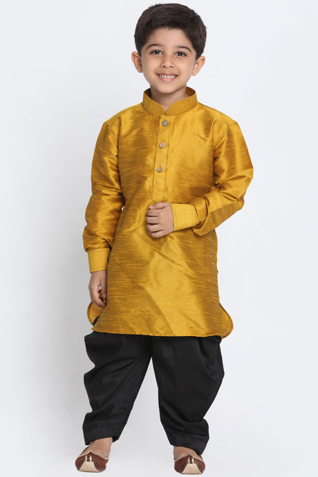 Buy Boys Art Silk Solid Kurta and Dhoti Set in Yellow