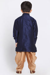 Boy's Cotton Art Silk Kurta Set In Deep Blue