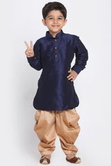 Boy's Cotton Art Silk Kurta Set In Deep Blue