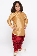 Boy's Cotton Art Silk Kurta Set In Gold