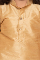 Boy's Cotton Art Silk Kurta Set In Gold