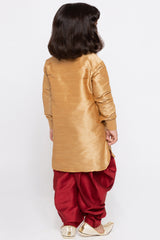 Boy's Cotton Art Silk Kurta Set In Gold