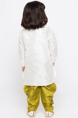 Boy's Cotton Art Silk Kurta Set In White