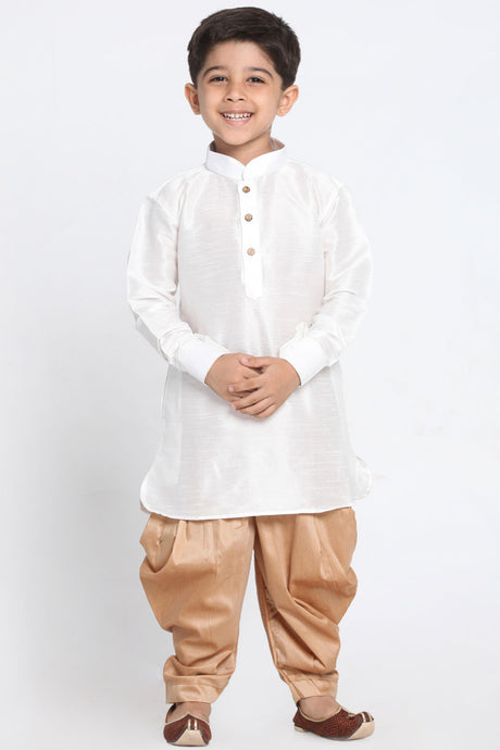 Buy Boys Art Silk Solid Kurta and Dhoti Set in White