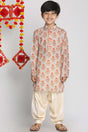 Buy Boy's Muslin Cotton Floral Print Kurta Set in Beige