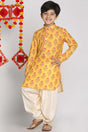 Buy Boy's Muslin Cotton Floral Print Kurta Set in Mustard