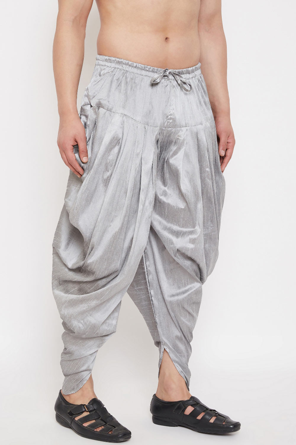 Solid Grey Art Silk Men's Dhoti