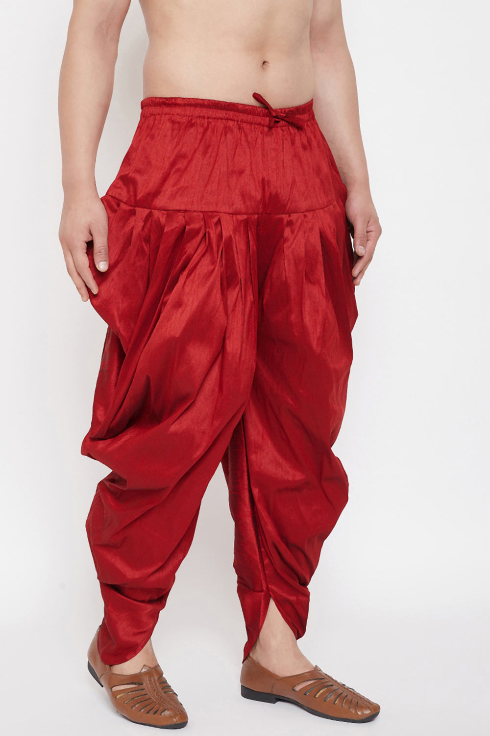 Solid Red Art Silk Men's Dhoti