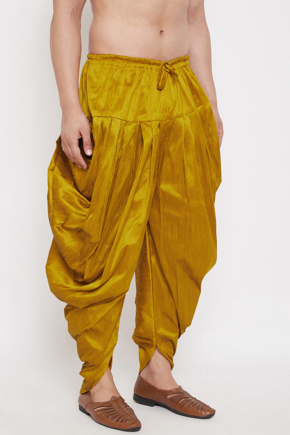 Solid Mustard Art Silk Men's Dhoti