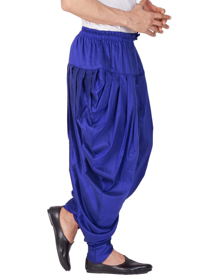 Men's Cotton Art Silk Solid Cowl Design Patiala Style Dhoti Pant In Blue