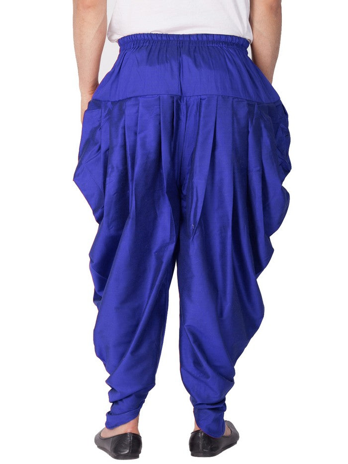 Men's Cotton Art Silk Solid Cowl Design Patiala Style Dhoti Pant In Blue