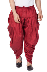 Men's Cotton Art Silk Solid Cowl Design Patiala Style Dhoti Pant in Maroon