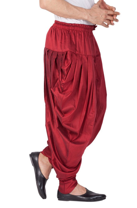 Men's Cotton Art Silk Solid Cowl Design Patiala Style Dhoti Pant in Maroon