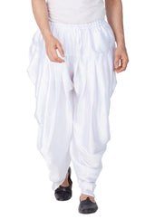 Men's Satin Solid Cowl Design Patiala Style Dhoti Pant in White